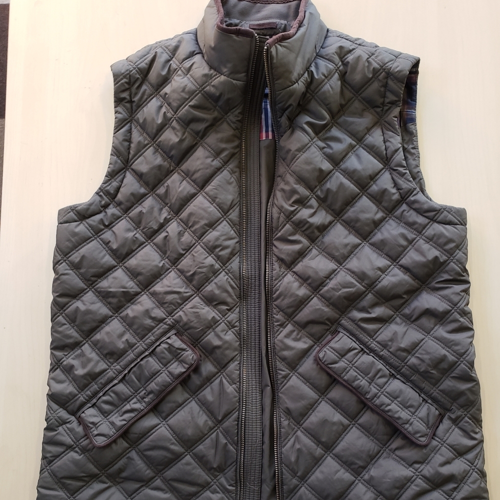 Brooks Brothers Paddock Diamond Quilted Vest Large Leather trim Deep olive Green